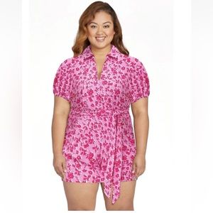 ELOQUII Elements Women's Plus Size Printed Romper with Puff Sleeves